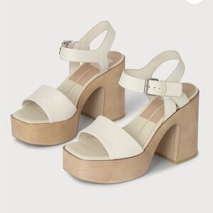 Dolce Vita Wallis Ivory Leather Wooden Platform High Heel Sandals